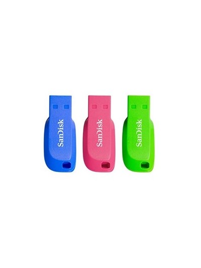Memoria usb 2.0 sandisk 16gb cruzer blade pack 3 azul - verde - rosa