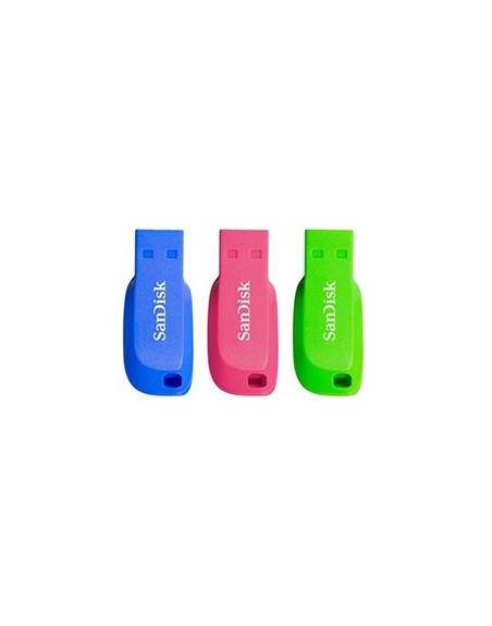 Memoria usb 2.0 sandisk 16gb cruzer blade pack 3 azul - verde - rosa