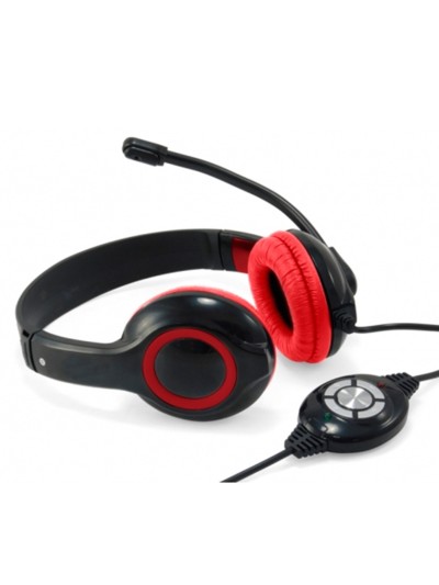 Auricular conceptronic usb + microfono flexible control de volumen negro - rojo