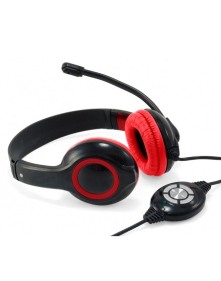 Auricular conceptronic usb + microfono flexible control de volumen negro - rojo
