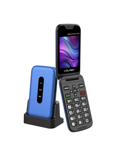 Telefono movil volfen nexo flip max tipo concha azul base de carga
