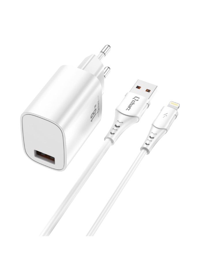 Kit cargador qcharx artemisia 3a 18w + cable usb lightning blanco Kit cargador qcharx artemisia 3a 18w + cable usb lightning blanco