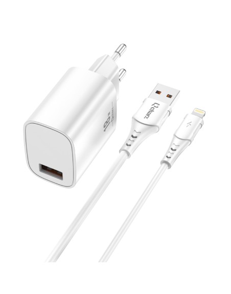 Kit cargador qcharx artemisia 3a 18w + cable usb lightning blanco