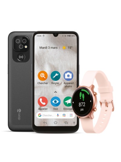 Bundle doro smartphone 8100 + smartwatch graphite pink