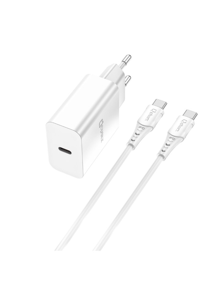 Kit cargador qcharx chronos 3a 20w puerto pd + cable tipo c a tipo c blanco Kit cargador qcharx chronos 3a 20w puerto pd + cable tipo c a tipo c blanco
