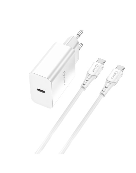 Kit cargador qcharx chronos 3a 20w puerto pd + cable tipo c a tipo c blanco
