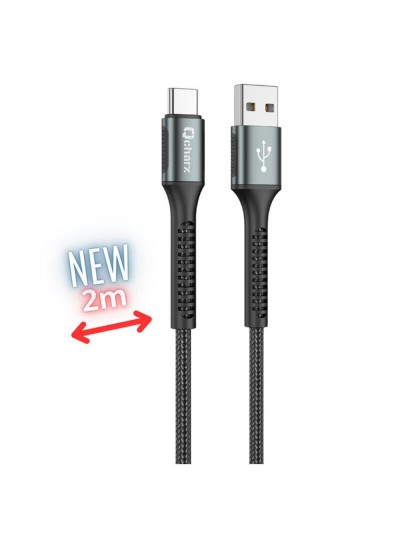 Cable qcharx prague usb tipo c a usb tipo a - 2m - aleacion de aluminio negro cordon de tela suave