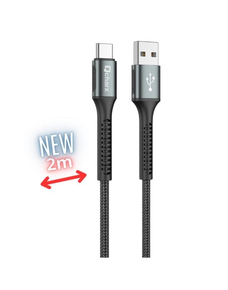 Cable qcharx prague usb tipo c a usb tipo a - 2m - aleacion de aluminio negro cordon de tela suave