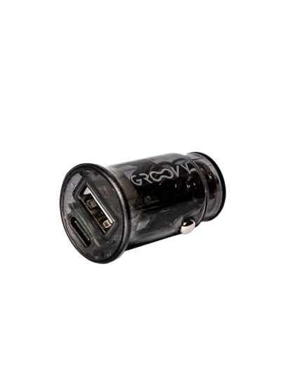 Cargador de coche groovy usb+tipo c 3.4a gris oscuro transparente
