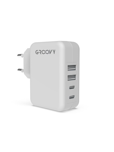Cargador de pared groovy 2 usb + 2 usb-c 4.8a color blanco