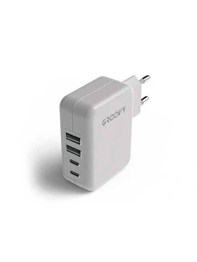 Cargador de pared groovy 2 usb + 2 usb-c 4.8a color blanco