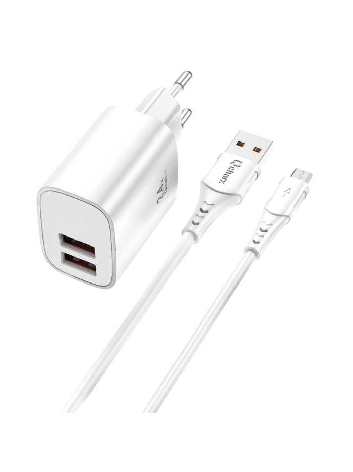 Kit cargador qcharx apolo 24a + cable usb a micro usb blanco Kit cargador qcharx apolo 24a + cable usb a micro usb blanco