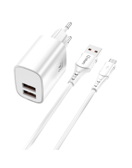 Kit cargador qcharx apolo 24a + cable usb a micro usb blanco