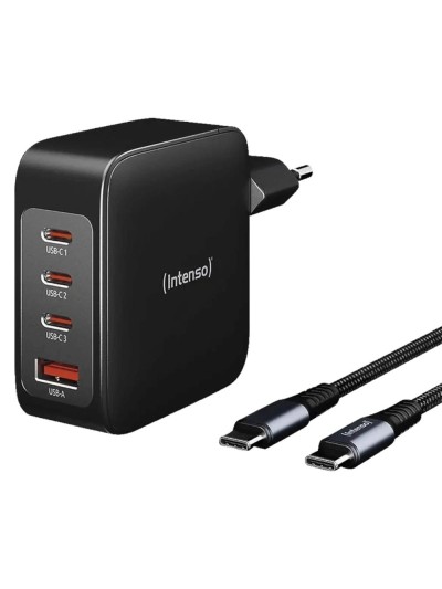 Cargador pared intenso gan w140a3c 3x usb tipo c 1x usb tipo a + cable usb tipo c