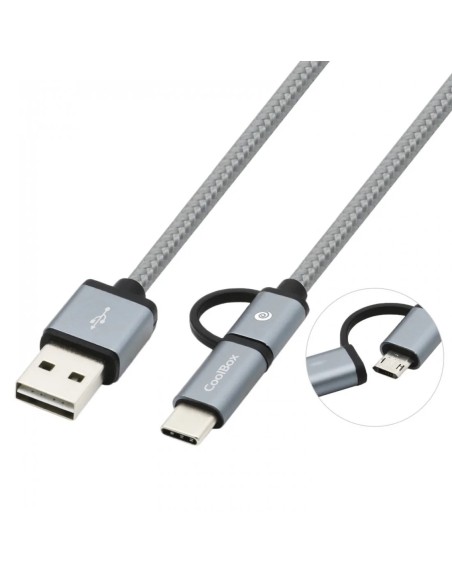 Cable multi usb 2.0 coolbox carga mas datos micro usb usb tipo c usb tipo a 1m gris