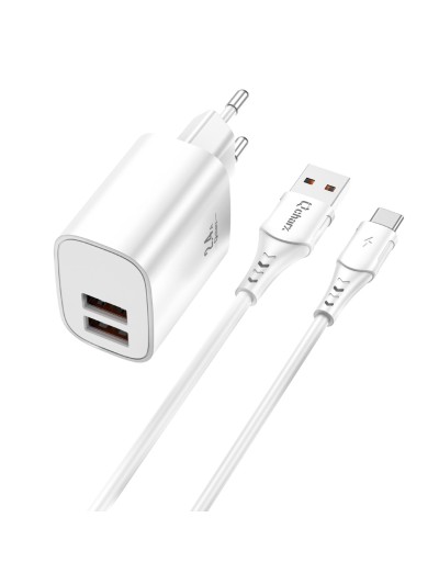 Kit cargador qcharx apolo 24a 12w + cable usb a tipo c blanco
