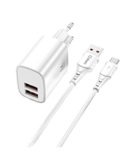 Kit cargador qcharx apolo 24a 12w + cable usb a tipo c blanco