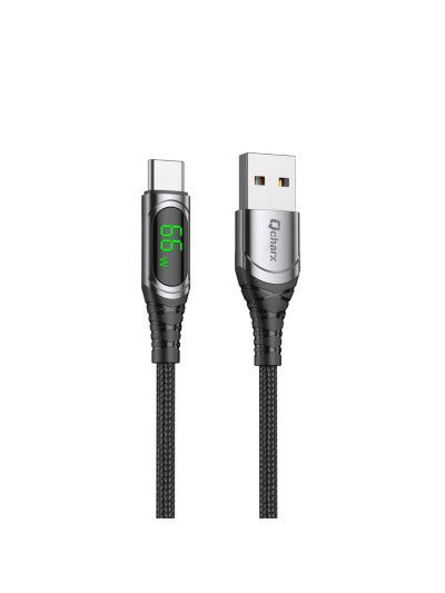 Cable qcharx menorca usb a tipo c 3a 66w - 1 m - aleación aluminio negro cable suave digital display