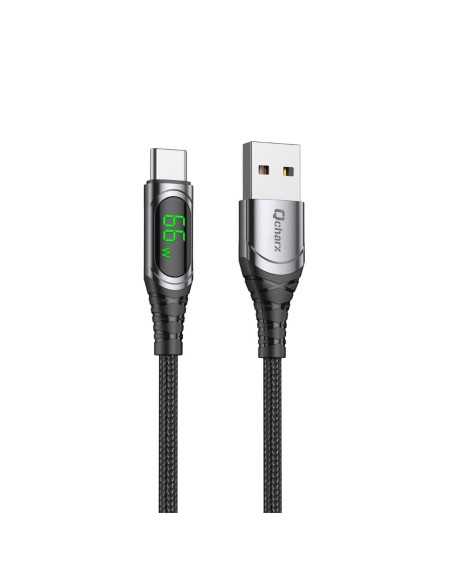 Cable qcharx menorca usb a tipo c 3a 66w - 1 m - aleación aluminio negro cable suave digital display