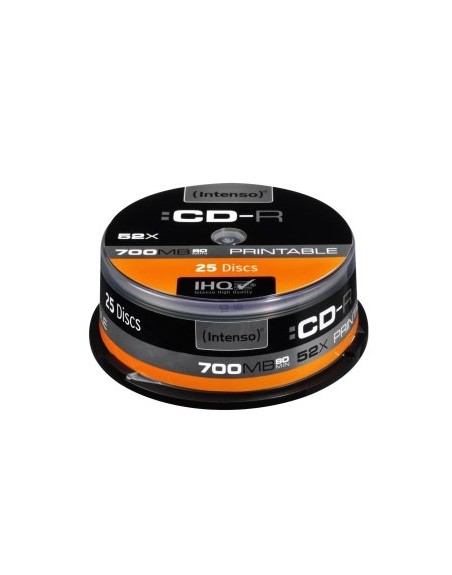 Tarrina de cd - r virgenes intenso printable 700mb 52x 25 unidades