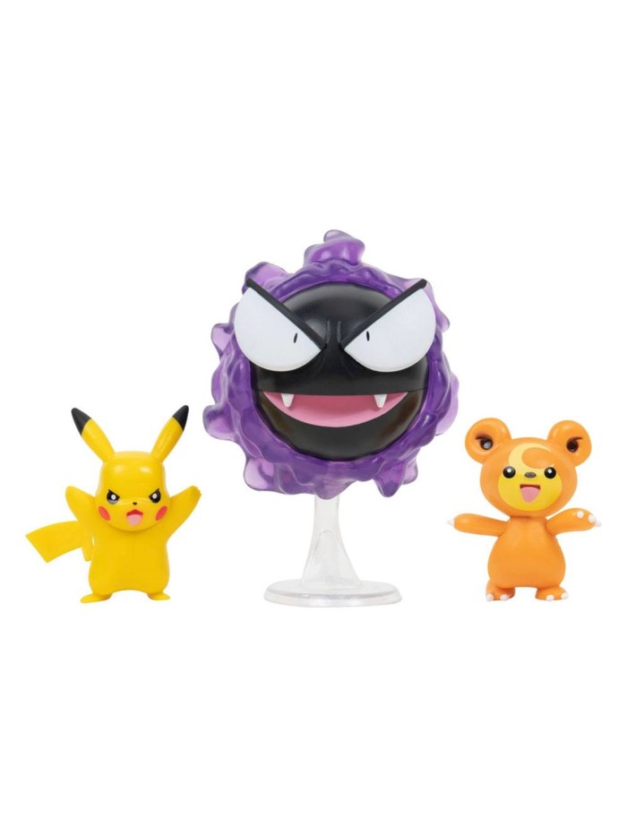 Pack de 3 figuras jazwares pokemon batalla teddiursa pikachu y gastly Pack de 3 figuras jazwares pokemon batalla teddiursa pikachu y gastly