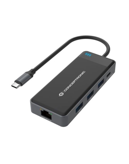 Adaptador conceptronic usb tipo c a gigabit ethernet rj45 - con hub usb 3.2 3 puertos - usb tipo c