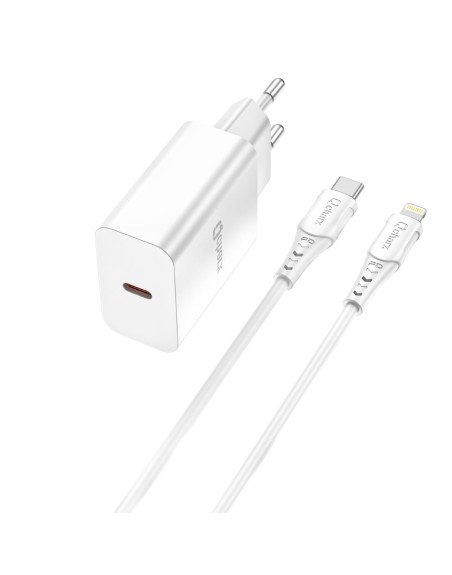 Kit cargador qcharx chronos 3a 20w + cable tipo c a lightning blanco