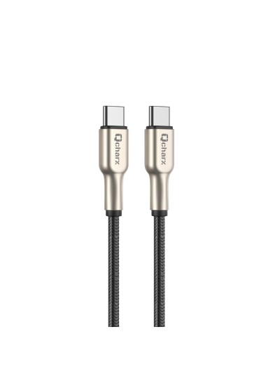 Cable qcharx new york tipo c a tipo c 3a 20w - 1 m - zinc metálico cordón plateado blindado