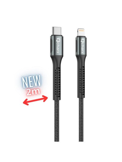 Cable qcharx prague usb tipo c a lightning - 2m - aleacion de aluminio negro cordon de tela suave