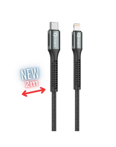 Cable qcharx prague usb tipo c a lightning - 2m - aleacion de aluminio negro cordon de tela suave