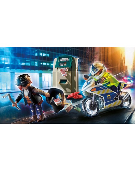 Playmobil ciudad moto de policia persecucion del ladron del dinero