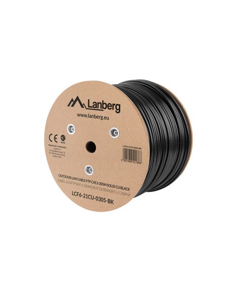 Bobina para exterior lanberg cat.6 ftp rj45 solido cobre fluke tested awg23 305m negro
