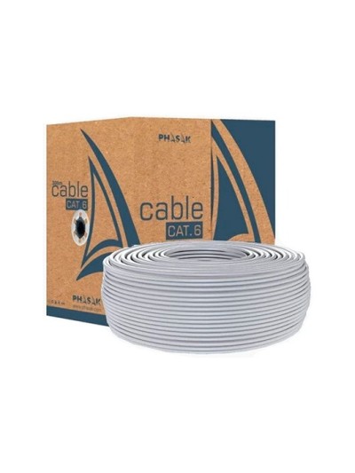 Bobina cable gris phasak utp awg23 100m cat.6 - cca solido - awg 23