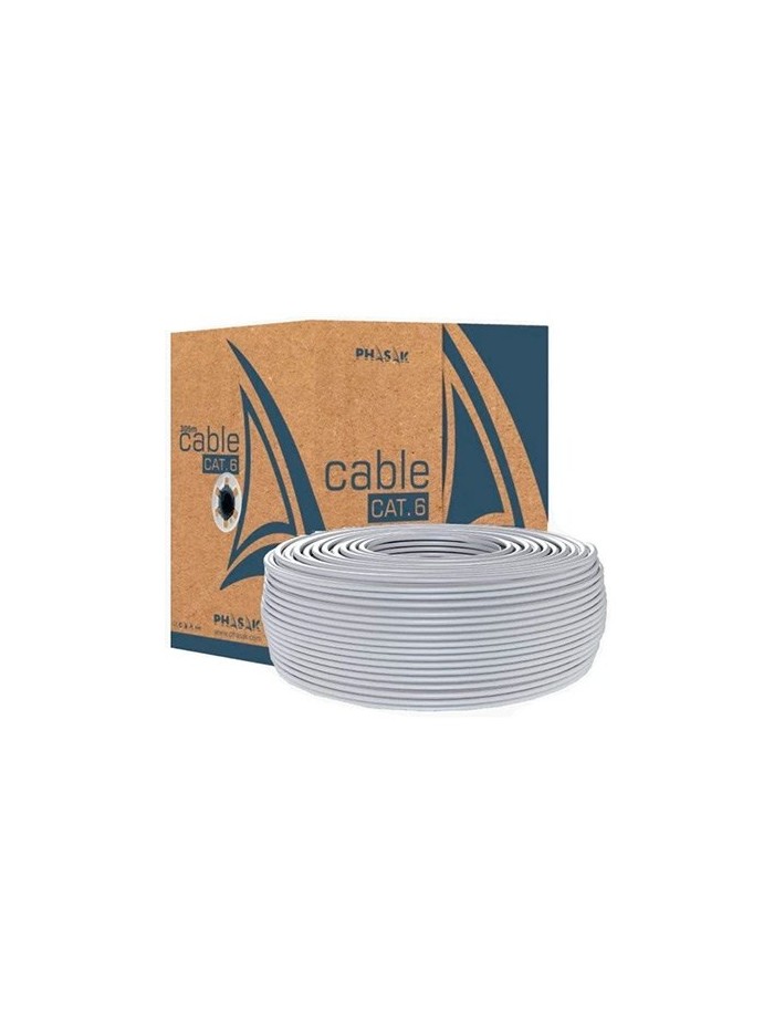 Bobina cable gris phasak utp awg23 100m cat.6 - cca solido - awg 23 Bobina cable gris phasak utp awg23 100m cat.6 - cca solido - awg 23