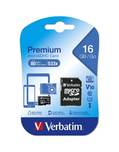 Tarjeta micro sd verbatim 16gb c10 u1 + adaptador
