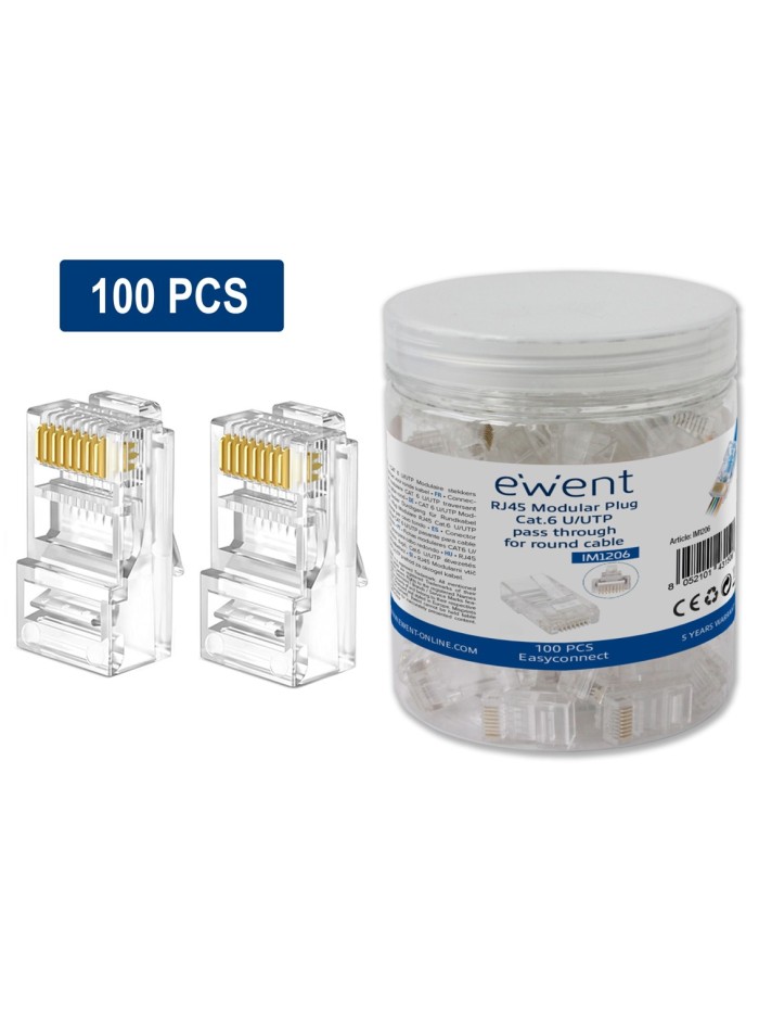 Conector rj45 ewent easyconnect im1206 cat.6 u - utp para cable redondo 100 unidades Conector rj45 ewent easyconnect im1206 cat.6 u - utp para cable redondo 100 unidades