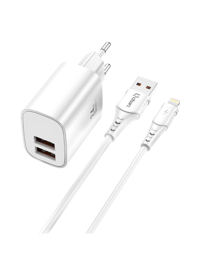 Kit cargador qcharx apolo 24a + cable usb a lightning blanco Kit cargador qcharx apolo 24a + cable usb a lightning blanco