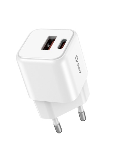 Cargador mini qcharx zeus 3a 20w puerto usb a + tipo c blanco adaptado a regletas