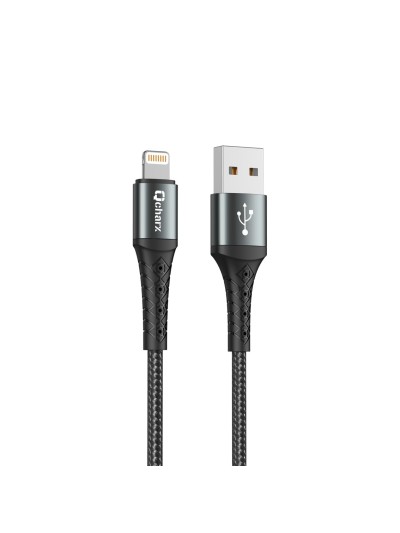 Cable qcharx lyon usb a lightning 3a - 1 m - aleación de aluminio negro cordon metálico