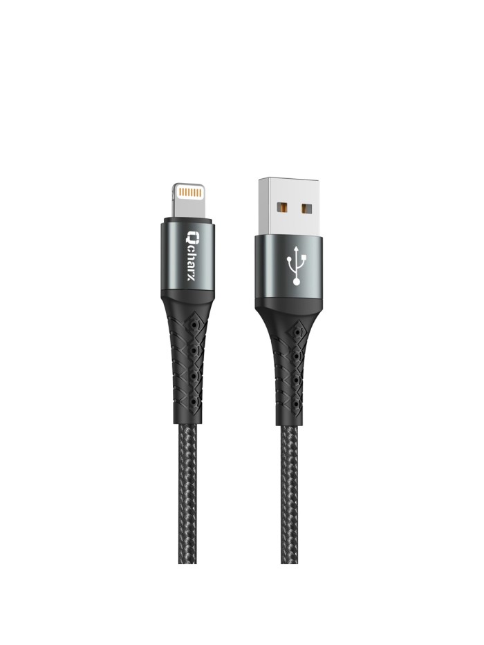 Cable qcharx lyon usb a lightning 3a - 1 m - aleación de aluminio negro cordon metálico Cable qcharx lyon usb a lightning 3a - 1 m - aleación de aluminio negro cordon metálico