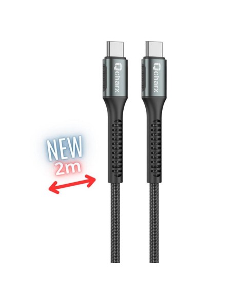 Cable qcharx prague usb tipo c - 2m - aleacion de aluminio negro cordon de tela suave