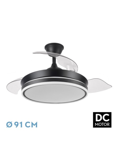 Ventilador dc bayomo negro 72w 7200lm 91d 3asp.desplegables 3000 - 4000 - 6000k remoto - temporizador - memoria