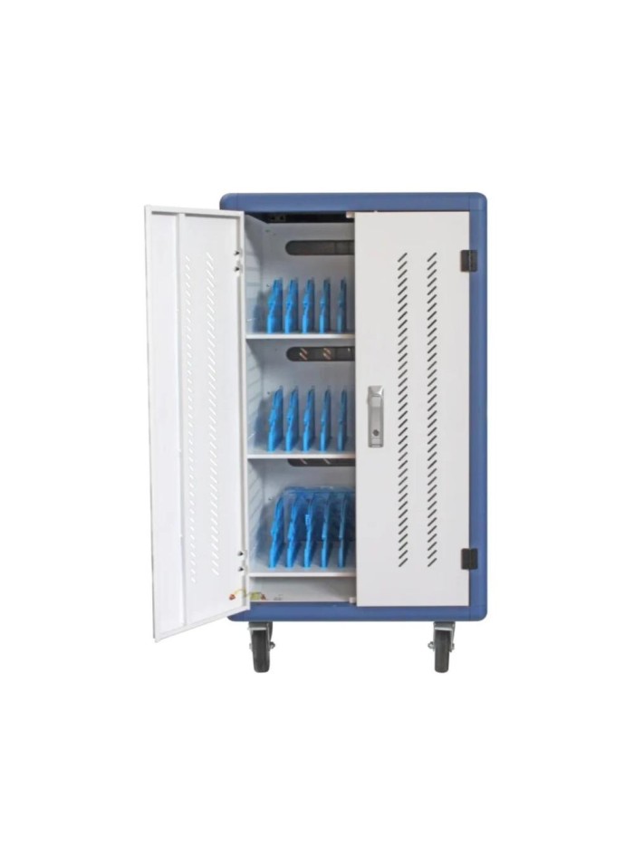 Armario rack de seguridad phasak montado con ruedas goma 30 compart. para portatil tablet y smartphone blanco - azul Armario rack de seguridad phasak montado con ruedas goma 30 compart. para portatil tablet y smartphone blanco - azul