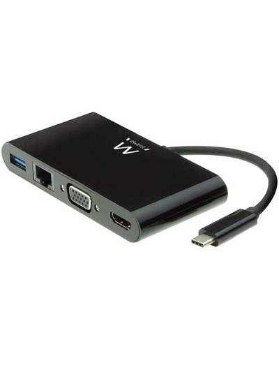 Cable adaptador ewent usb tipo c a hdmi + vga + ethernet + hub usb