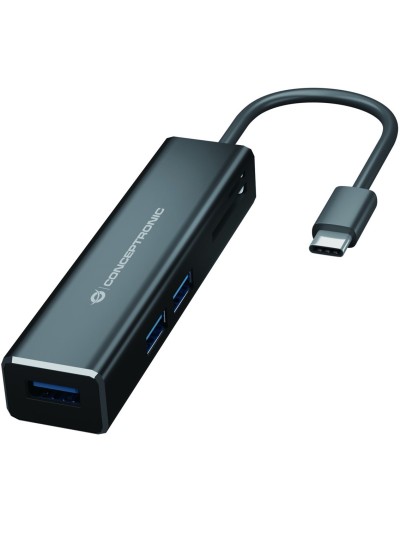 Adaptador conceptronic usb tipo c a hub usb 3 puertos con lector de tarjetas
