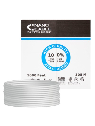 Bobina cable red utp cat5e rj45 nanocable 305m rigido - awg24 - gris