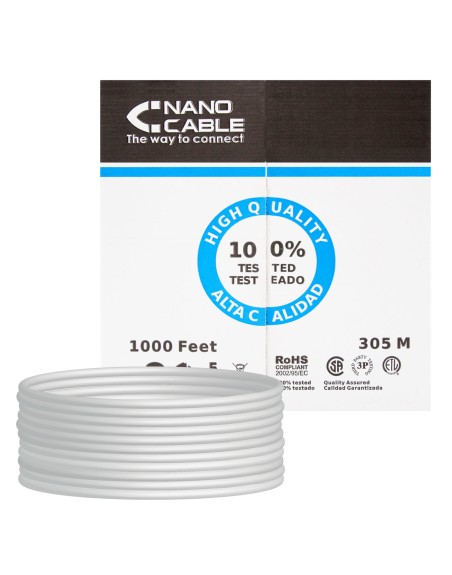 Bobina cable red utp cat5e rj45 nanocable 305m rigido - awg24 - gris