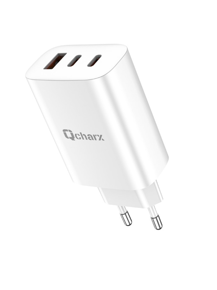 Cargador qcharx ares 3a 65w 2 puerto tipo c + usb blanco Cargador qcharx ares 3a 65w 2 puerto tipo c + usb blanco
