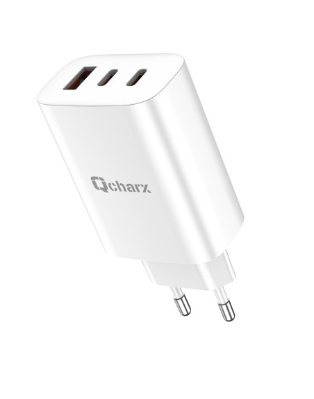 Cargador qcharx ares 3a 65w 2 puerto tipo c + usb blanco
