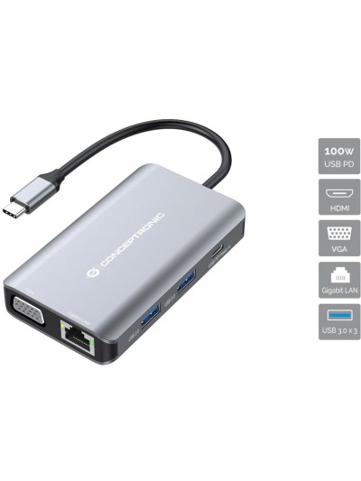 Docking station conceptronic donn21g 7 en 1 3 x usb 3.0 - 1 x hdmi - 1 x vga - 1 x rj45 - 1 x usb tipo c